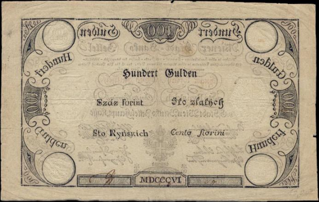 Deutsche 100-Pfennig-Banknote mit einem Mann auf schwarzem Hintergrund.
