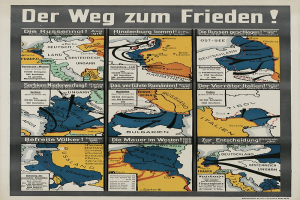 Plakat mit der Aufschrift "Der Weg zum Frieden" mit einer bunten Deutschlandkarte.