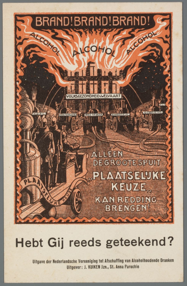 Werbeplakat mit einer alten Zug-Illustration und Text, der eine Marke bewirbt.