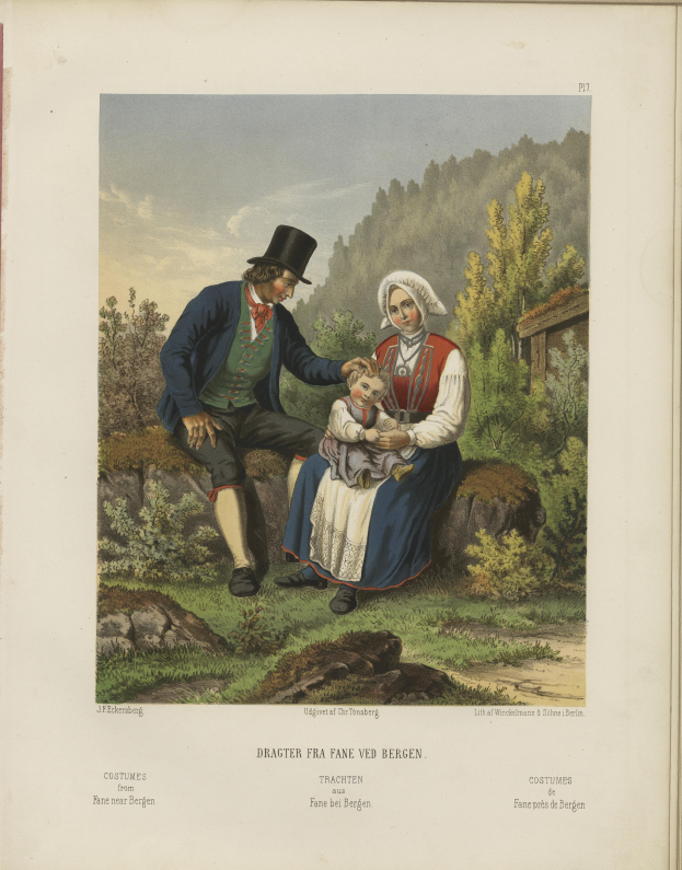 Ein altes Buchcover mit einer Abbildung eines Mannes und einer Frau mit einem Baby auf einem Felsen, umgeben von Bäumen und Himmel, mit Text unten.