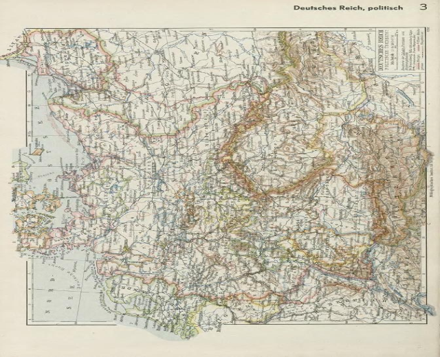 Eine Karte von Deutschland aus dem 19. Jahrhundert, die die politischen Grenzen des Landes zeigt, auf altem Papier gedruckt mit Text oben und unten.