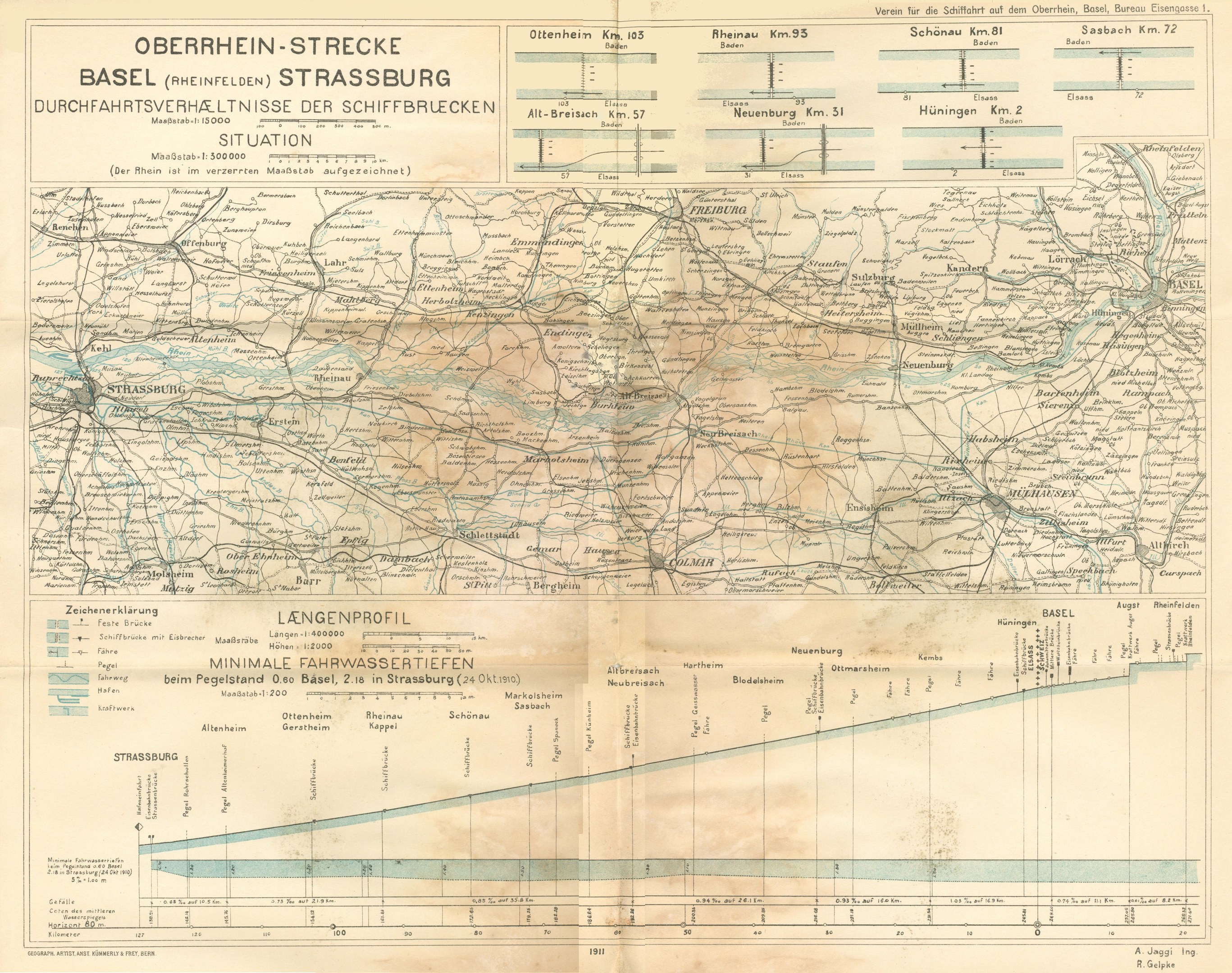 Alte Karte des Basel-Strasbourg-Gebiets in Deutschland, die das Ausma├č einer Eisenbahnlinie mit Text und Linien hervorhebt.