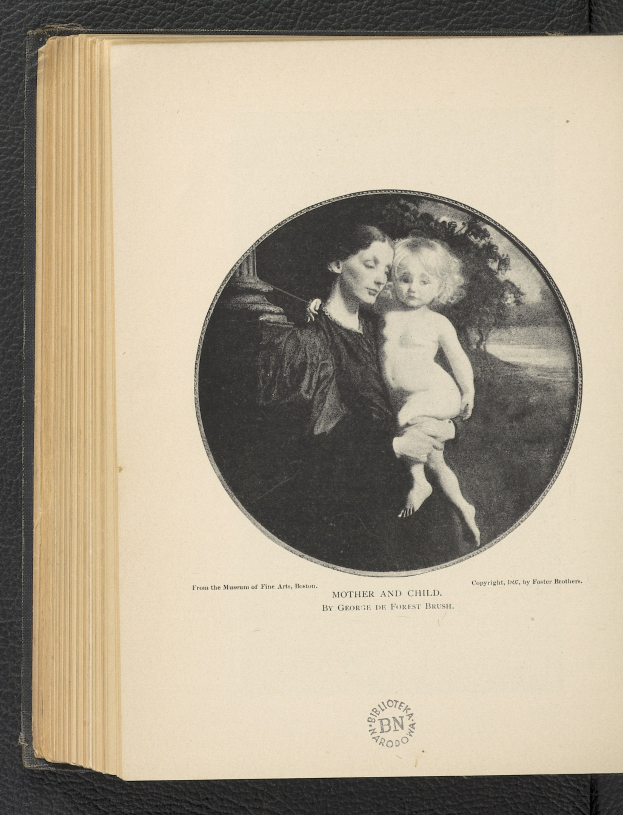 Ein aufgeschlagenes Buch mit einer Illustration einer Frau, die ein Baby hält, und der Aufschrift "Mutter und Kind" auf der Seite.