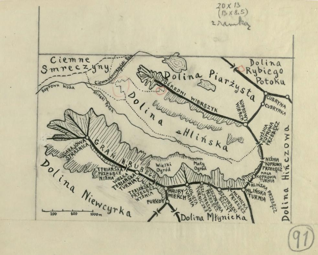 Detailierte Karte von Polen auf Papier mit geografischen Merkmalen, Text und nummerierten Punkten von Interesse.