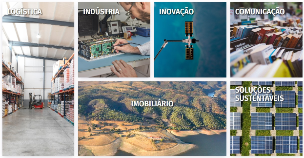 Eine Collage aus sechs Bildern, die verschiedene Solarmodule, eine Person bei der Arbeit an einem elektronischen Gerät, eine Person mit einem Gegenstand in der Hand, eine Decke mit Lampen, Bücher in einem Regal und eine Landschaft mit Solarmodulen, Bäumen, Wasser und Hügeln zeigen, mit Texten zum Solarbereich.