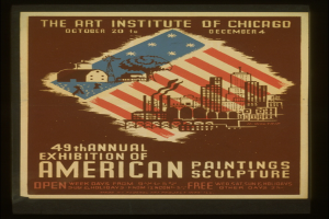 Plakat für die 49. Jahresausstellung amerikanischer Malerei und Skulptur des Art Institute of Chicago, das Ausstellungstext und -bilder enthält.