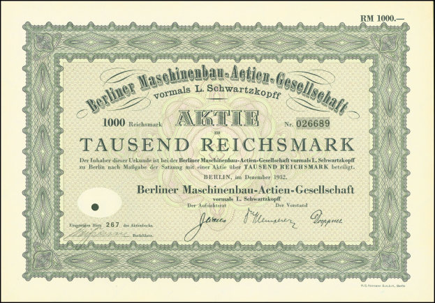 Altes deutsches Regierungsanleihe-Zertifikat mit schwarzem und grünem Rahmen, das gedruckten Text enthält.