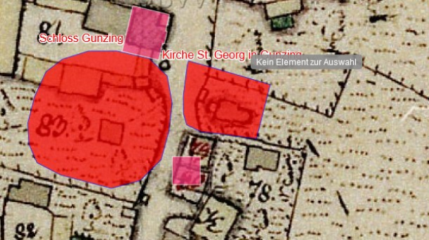 Roter Kreis, der einem Hakenkreuz ├Ąhnelt, in der Mitte einer Stadtkarte umgeben von Text und Zahlen.