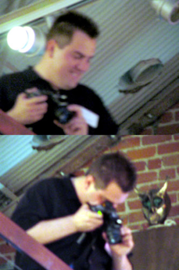 Ein Collage von Männern mit Kameras in ihren Händen.