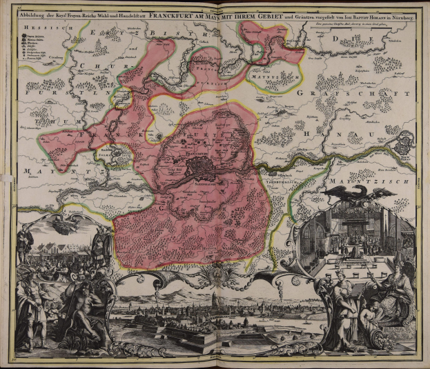 Ein altes Buch mit einer zentralen Deutschlandkarte, umgeben von Illustrationen und Text, strahlt einen klassischen und zeitlosen Charme aus.