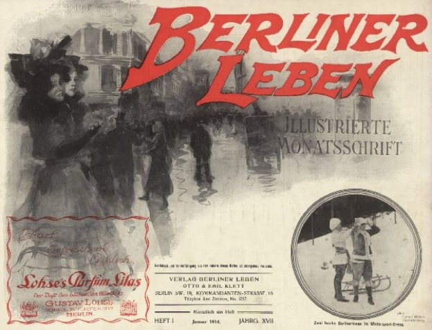 Altes Buch mit dem Titel 'Berliner Leben' und einem Foto von Menschen in traditioneller deutscher Tracht auf dem Cover, das wahrscheinlich das Leben in Berlin zeigt.